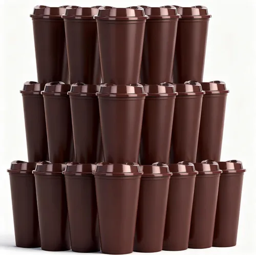 Vista 17 de Paquete de 20 tazas de café reutilizables con tapas, vasos de plástico de 16 onzas, taza de viaje para café helado para adultos y mujeres, bebidas
