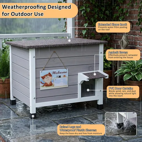 Vista 2 de Rockever Casa aislada para gatos, 100% aislada, para exteriores, para invierno, exteriores, para gatos salvajes, resistente a la intemperie, diseño
