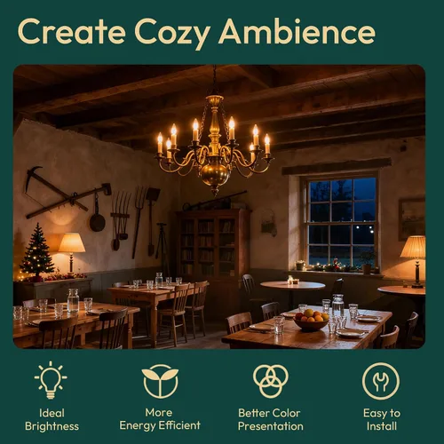 Vista 4 de ALAMPEVER Paquete de 6 bombillas para lámpara de techo, equivalente a 40W, foco E12 de candelabro, foco LED regulable de 330 lm, 2200 K blanco