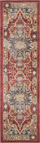 Vista 3 de SAFAVIEH Bijar Collection BIJ605R - Alfombra tradicional oriental, envejecida, no desprende pelusa, 2 pies 3 pulgadas x 12 pies, color rojo y azul