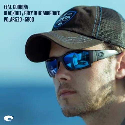 Vista 13 de Costa Del Mar Gafas de sol rectangulares Corbina Low Bridge Fit para hombre