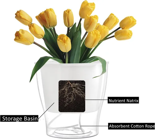 Vista 3 de ZOOFOX Paquete de 4 macetas de riego automático para plantas de interior, maceta grande de plástico transparente de 7 pulgadas, maceta decorativa