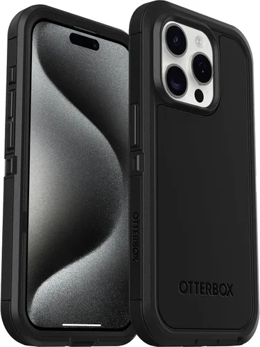 Vista 6 de OtterBox Funda transparente para iPhone 15 Pro (solamente) Defender Series XT, lado oscuro (negro/transparente), sin pantalla, resistente, se ajusta