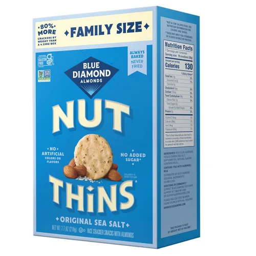 Vista 5 de Blue Diamond Almonds Nut-Thins Galletas Crujientes Sin Gluten, Original, Tamaño Familiar, 7.7 oz (Paquete de 6)