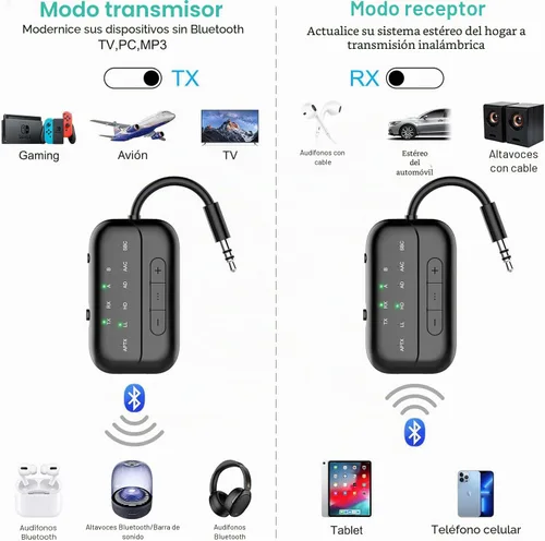 Vista 7 de Receptor transmisor Bluetooth 2 en 1, adaptador Bluetooth para avión y TV