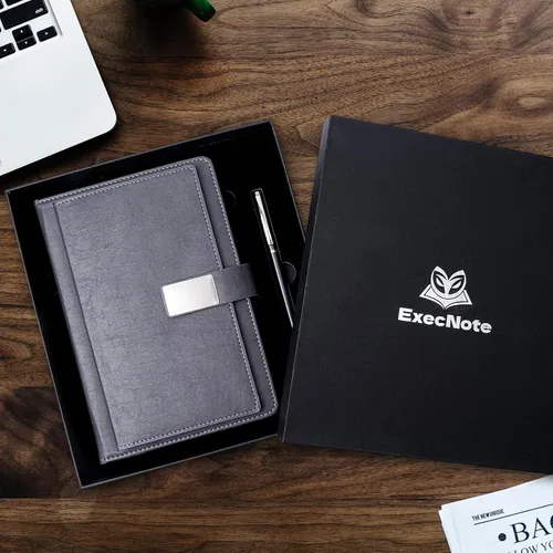 Vista 6 de Cuaderno Ejecutivo con Líneas, 256 Páginas, Rayado Universitario, Tapa Dura de Cuero A5, Bolígrafo Incluido, con Bolsillo para Notas; Cuadernos
