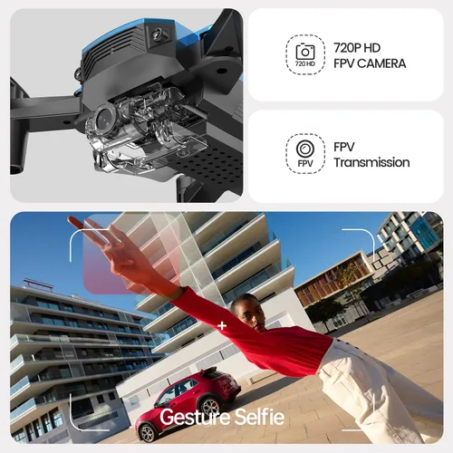 Vista 3 de DEERC D20 - Mini dron con cámara y control remoto, control por voz, selfi gestual, control de altitud, control de gravedad, inicio con un botón