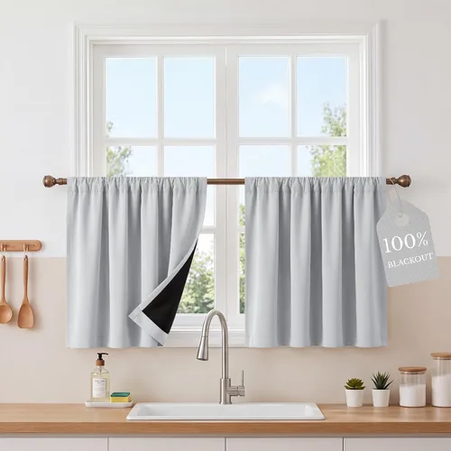 Vista 49 de NICETOWN Biscotti - Cortinas de cocina beige de 36 pulgadas de largo, bolsillo para barra, 100% opacas, casuales y relajantes, tratamientos