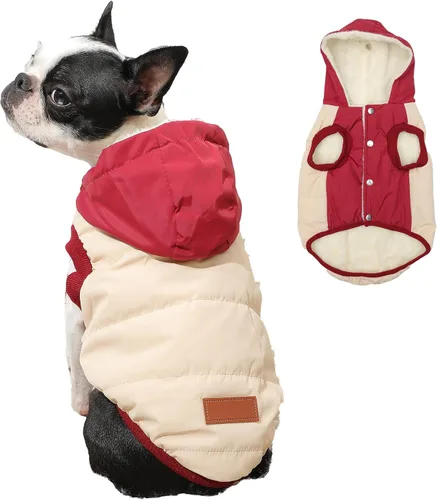 Vista 23 de vecomfy - Sudadera con capucha para perro, forro polar y algodón, extra cálida, para invierno, chaqueta para perro pequeño, abrigos con capucha