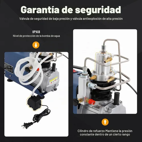 Vista 4 de Bepritm PCP Bomba de compresor de aire, bomba de compresor de aire eléctrica de alta presión de 4500PSI con bomba de agua y termómetro digital