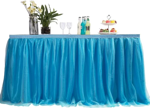 Vista 12 de Falda para mesa de tutú de tul, decoración de mesa rectangular o redonda para fiesta de boda, dama de honor, hermana, disfraz, moda de lujo Tutu-azul