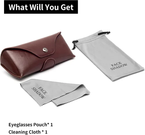 Vista 6 de Face Shadow PU Leather Glasses Case with Belt Loop, Semihard Portable Eyeglasses Case for Outwork