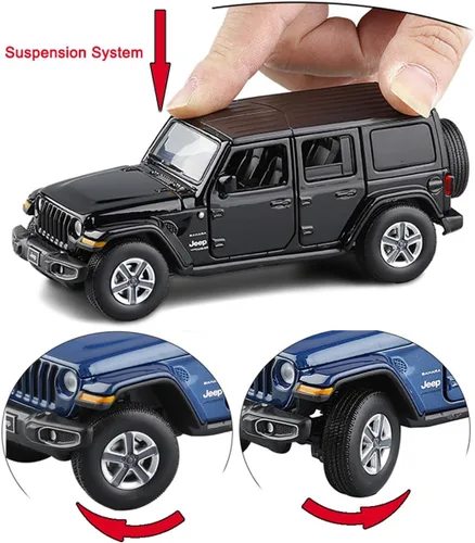 Vista 6 de Wrangler Sahara - Vehículo de juguete fundido a presión a presión de 4 puertas, vehículos de metal a escala 1/32, vehículos de metal fundido a Rojo