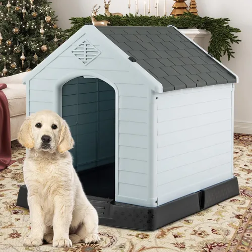 Vista 11 de Casa para perros pequeños, casas para perros para interiores y exteriores, con rejillas de ventilación y suelo elevado, 27.5 x 25.5 x 28 pulgadas