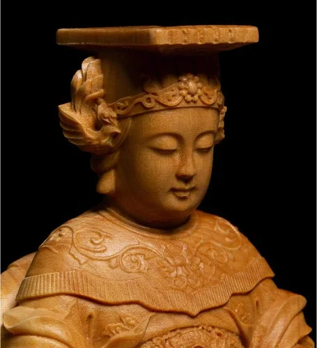 Vista 6 de Abstracción Escultura Mazu Estatuas Mar Dios Buddha Tallas Madera Sólida Decoración para el Hogar