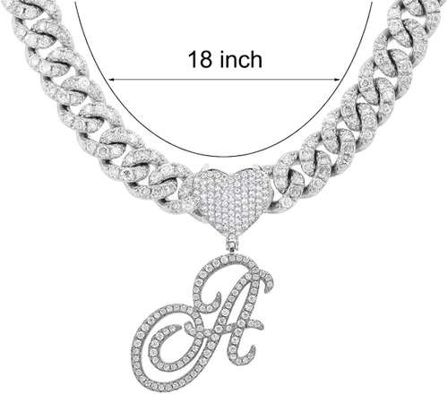 Vista 2 de BLBLJERY Collares con iniciales, cadena de eslabones cubanos de plata para mujer, cadena helada con dije de letra de corazón, cadena personalizada
