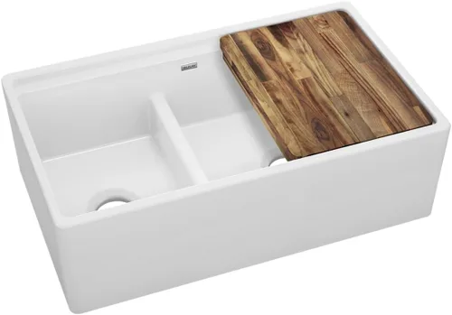 Vista 20 de Elkay SWU1517WH - Fregadero de barra de montaje inferior de arcilla refractaria de 16-7/16" x 18-15/16" x 9-1/16", color blanco