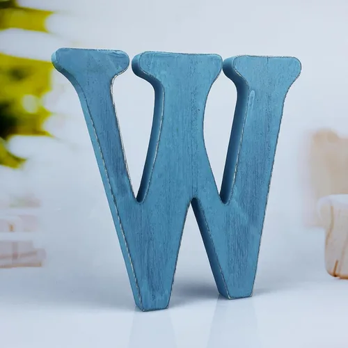Vista 30 de Letras de madera azul rústica de 6 pulgadas, letras de madera sin terminar para pared, letras decorativas azules retro de pie, decoración de tablero