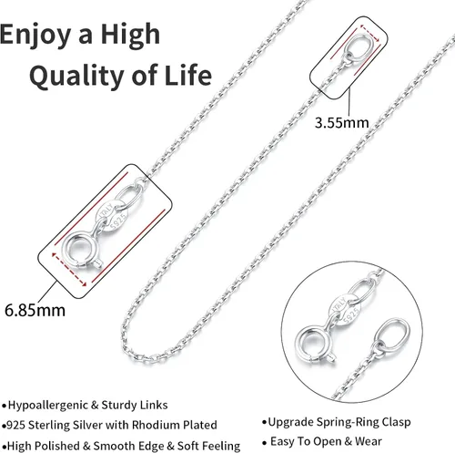 Vista 3 de Jewlpire 18k Gold Over 925 Sterling Silver Chain Necklace for Women Girls, 1.3mm Cable Chain Super Sturdy & Shiny Women's Chain Necklace