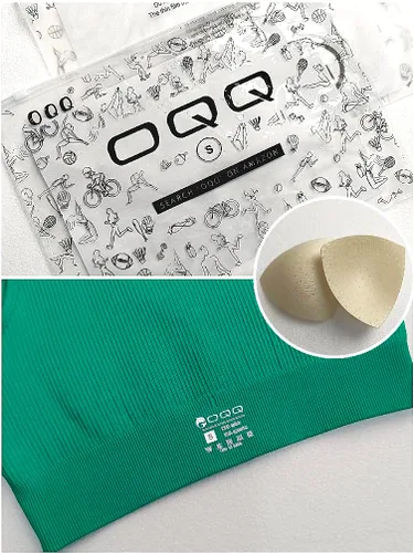 Vista 2 de OQQ Brasier deportivo de 3 piezas para mujer, con soporte medio, sin costuras, acanalado, copas extraíbles, entrenamiento, yoga