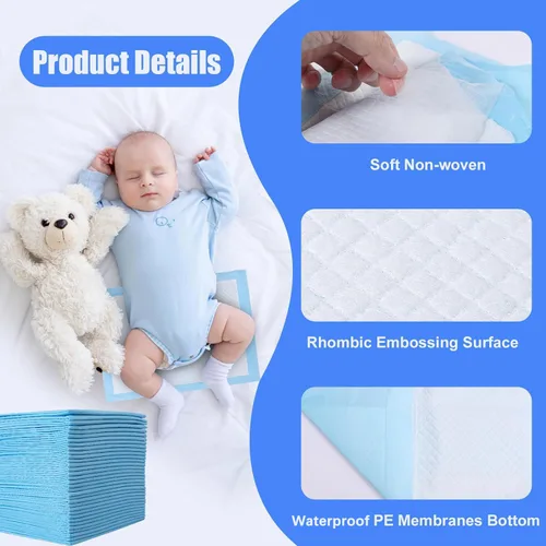 Vista 4 de Paquete de 100 cambiadores desechables, almohadillas para bebé, 17 Azul