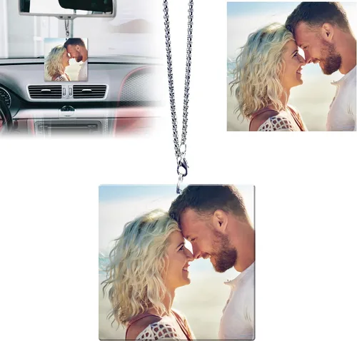 Vista 9 de Ornamento colgante personalizado para espejo retrovisor de coche con foto - Colgante de coche de acrílico personalizado con imagen (Rombo)