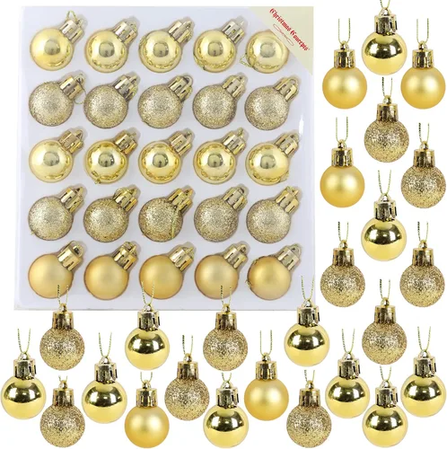 Vista 28 de Christmas Concepts® Juego de 25 mini bolas para árbol de Navidad - 25 mm - Adornos colgantes decorados con acabado brillante, mate y purpurina