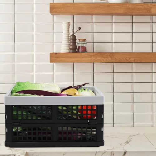 Vista 4 de Readsky Paquete de 4 cajas de almacenamiento plegables de 16 litros, cajas de plástico plegables, cesta organizadora apilable ventilada