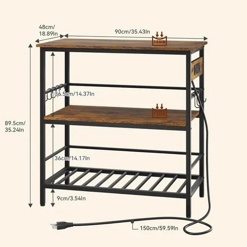 Vista 4 de IBUYKE Isla de cocina con almacenamiento, estante para panaderos con toma de corriente, soporte para microondas con encimera grande, carrito