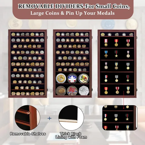 Vista 4 de Verani Vitrina de medallas – Caja de sombra de monedas de desafío militar – Vitrina de pines con estantes extraíbles y fondo pinable para insignias
