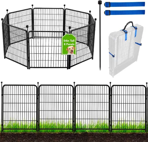 Vista 21 de ADAVIN Cercas y Bordes de Jardín de 32 Pulgadas (Alto), 1 Puerta + 3 Paneles Cerca para Perros Exterior para Patio, Cerca Barrera de Metal de Hierro