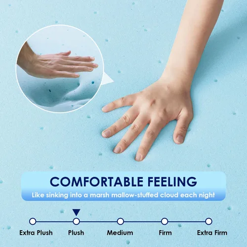 Vista 6 de PayLessHere - Cubrecolchón de 2 pulgadas de espuma viscoelástica con gel/Cubrecolchón con infusión de gel/Certificado CertiPUR-US/Fácil de limpiar