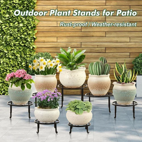Vista 7 de Paquete de 6 soportes de metal grandes de 9 pulgadas para interiores y exteriores, soporte para plantas en maceta de hierro a prueba de óxido