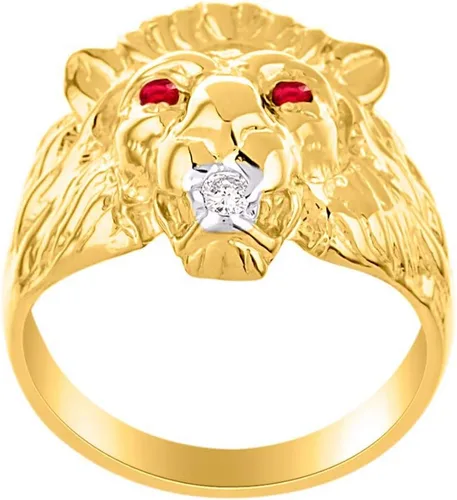 Vista 4 de Anillo de cabeza de león, chapado en oro amarillo, plata con diamante genuino en la boca y hermosa piedra de color precioso, piedra natal