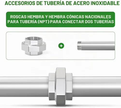 Vista 5 de TAISHER 1 pieza Unión de acero inoxidable 304, 2" NPT hembra, conexión de tubería fundida