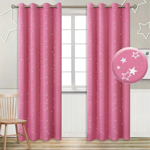 Vista 73 de BGment Cortinas opacas para dormitorio infantil, con aislamiento térmico, con ojales, estampado de estrellas plateadas, cortinas para oscurecer