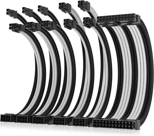 Vista 9 de Asiahorse Cable con funda de fuente de alimentación para cable de extensión de fuente de alimentación, kit de cable de extensión 1x24-PIN/2x8-PORT