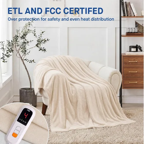 Vista 4 de Sealy - Manta eléctrica térmica tamaño 50"x60", manta eléctrica de franela doble suave con 6 niveles de calor y apagado automático de 2-10 horas