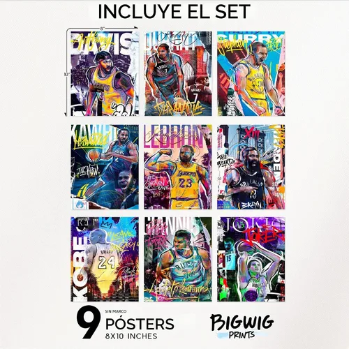 Vista 2 de Bigwig Prints Pósteres de baloncesto para dormitorio de niños, decoración de sala de baloncesto, carteles de la NBA, Steph Curry, arte de pared