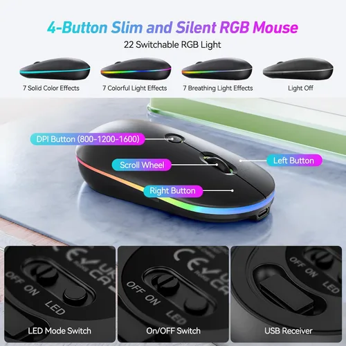 Vista 9 de Combo de teclado y mouse inalámbricos con retroiluminación, teclado recargable de 2.4 GHz con soporte para tableta de teléfono, 11 teclas de acceso