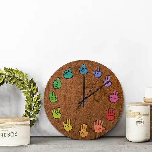 Vista 5 de ArogGeld ASL - Reloj de pared de grano de madera de 15 pulgadas, con gestos, funciona con pilas, sin tictac, reloj de madera vintage de granja
