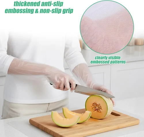 Vista 4 de 20 guantes de limpieza de goma desechables largos transparentes, guantes de plástico para lavar platos, guantes de plástico desechables impermeables