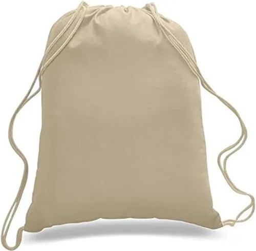 Vista 7 de ToteBagFactory Paquete de 6 mochilas de lona de algodón con cordón: blanco, liso, tela reutilizable, 14 pulgadas de ancho x 18 pulgadas de alto