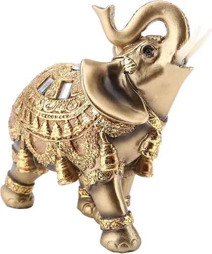 Vista 6 de Estatua de elefante dorado, estatua de elefante vintage de Feng Shui, figura coleccionable de elefante de la suerte de Feng Shui, escultura