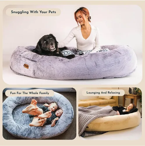 Vista 3 de Plufl, La Cama Humana Original para Perros para Adultos, Niños y Mascotas. Como se vio en Shark Tank. Cómoda Bolsa de Frijoles Grande de Felpa