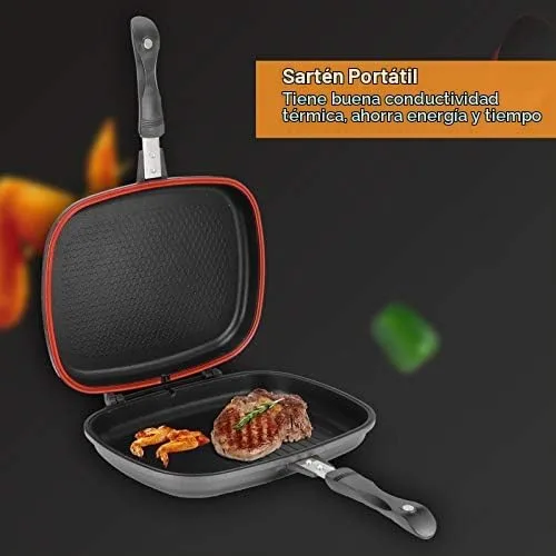 Vista 3 de CHICIRIS Sartén de doble cara, sartén de aluminio para cocina, parrilla doble multiusos para tortilla de huevo, sándwich, carne, barbacoa, panini