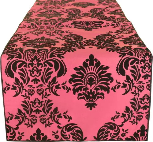 Vista 3 de lovemyfabric Camino de mesa de damasco flocado de tafetán para bodas, despedidas de soltera, baby shower, cena, eventos especiales/graduación
