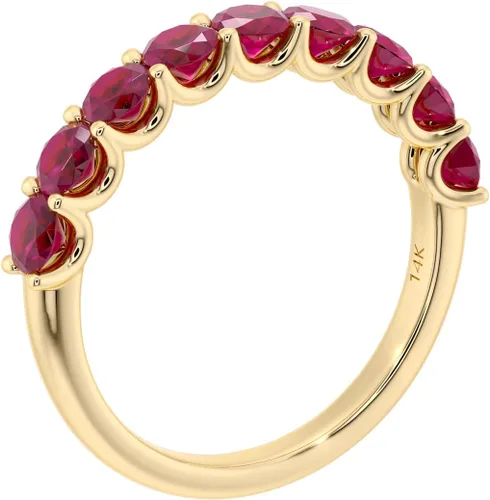 Vista 6 de PEORA Solid 14K Gold 1 Carat Created Ruby 9-Stone Half Eternity Band for Women, Wedding Anniversary Stackable Ring, Sizes 4 to 10