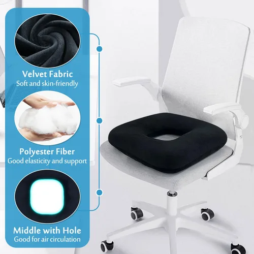 Vista 2 de AOSSA Almohada de dona para aliviar el dolor de coxis, cojín de glúteos para sentarse prolongadamente, llagas de cama y hemorroides - Cojín