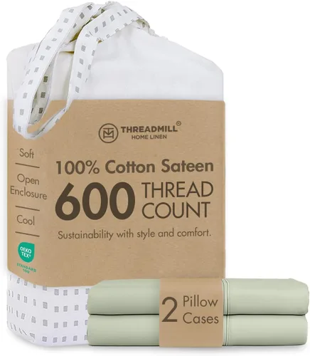 Vista 9 de Threadmill Home Linen Fundas de Almohada Estándar - 100% Algodón Natural 600 Número de Hilos, Juego de 2 Fundas de Almohada Damasco Gris Oscuro